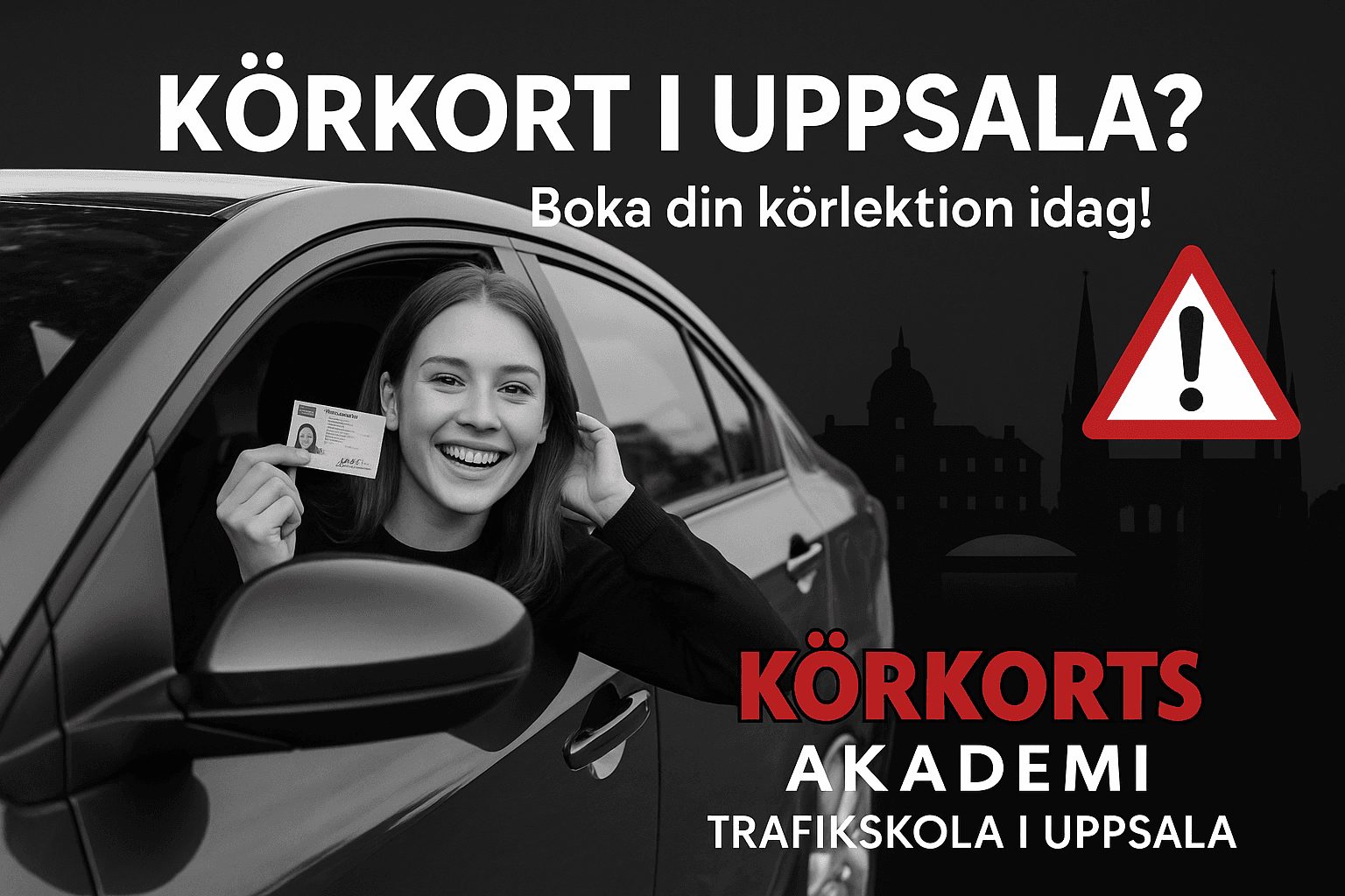 Fotografi av körskola med elever och instruktör